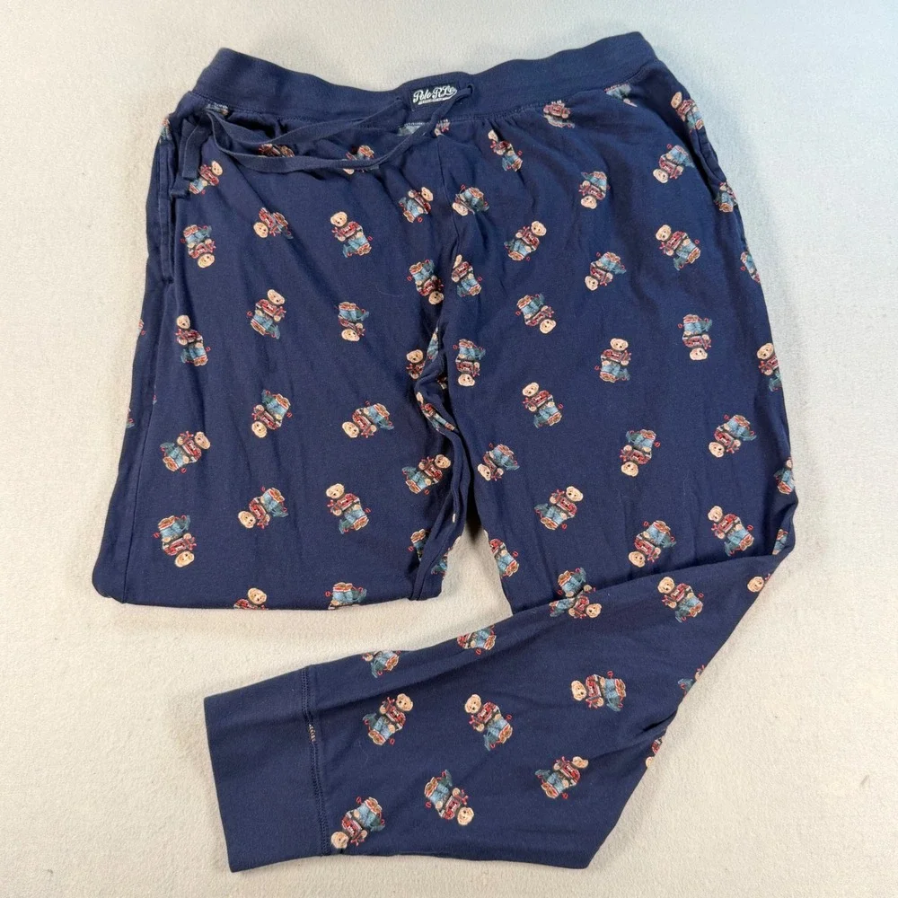 Polo Ralph Lauren Mens XL Navy Blue Holiday Polo Bear Pajama Jogger Pants
